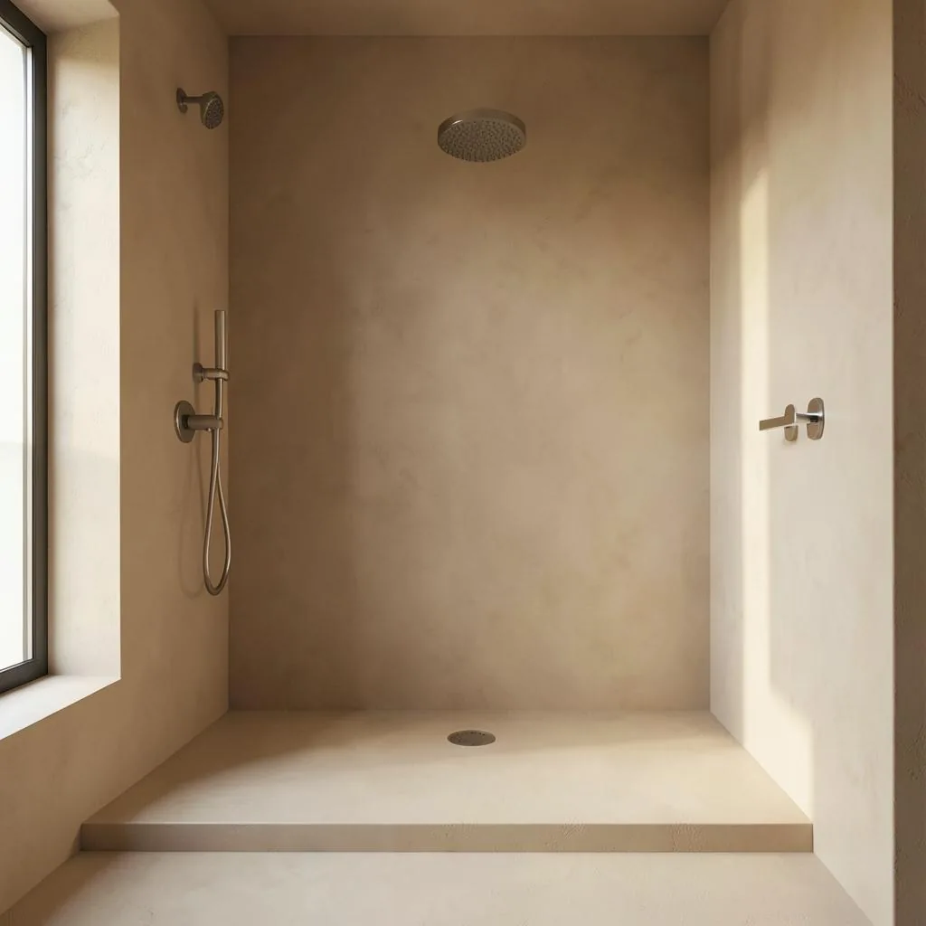 Seamless microcement bathroom walls and floor with a handcrafted finish
